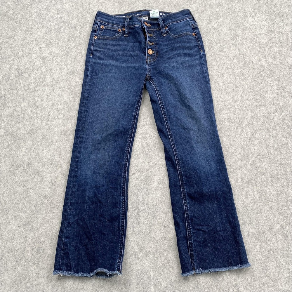 J.Crew Demi Boot Crop Jeans Womens 25P (26x22) Blue Med Wash Raw Hem Stretch